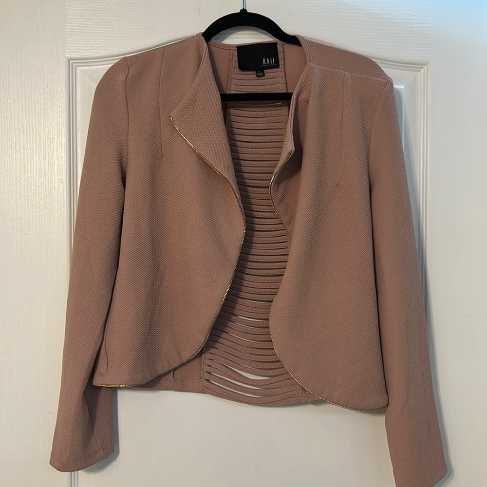 KAII Dusty Rose/Light Pink Cardigan with Gold Faux Zipper Great Condition